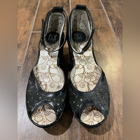 Fly London Shoes - Fly London Black Wedge Sandal